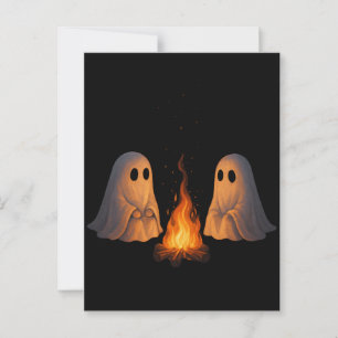 Spooky Ghost Campfire Night Forest Art - Halloween Postcard