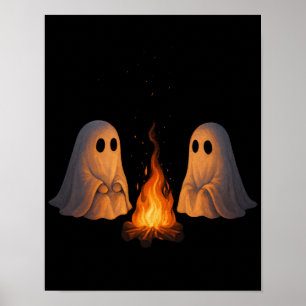 Spooky Ghost Campfire Night Forest Art - Halloween Poster
