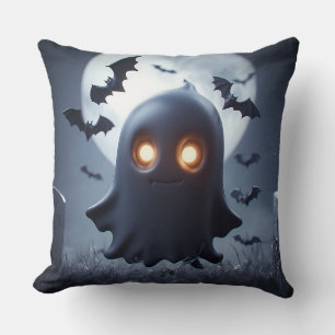 Spooky Ghost Cartoon With Bats Cushion