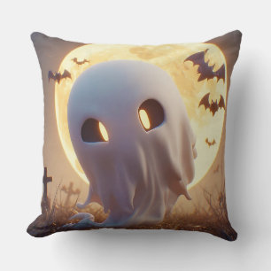Spooky Ghost Cartoon With Bats Cushion