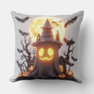 Spooky Ghost Cartoon With Bats Cushion
