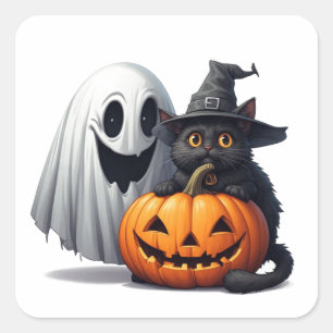 Spooky Ghost Cat Pumpkin Halloween 🎃 Square Sticker