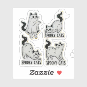 Spooky Ghost Cat Sticker Pack – Cute Holographic C