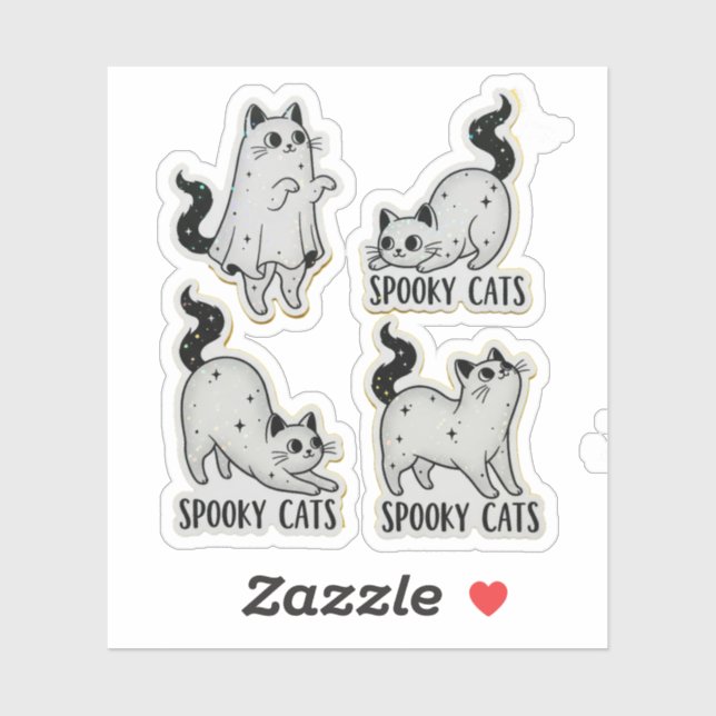 Spooky Ghost Cat Sticker Pack – Cute Holographic C (Sheet)
