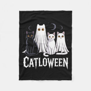 Spooky Ghost Cats Catloween Pumpkin Cute Black Cat Fleece Blanket