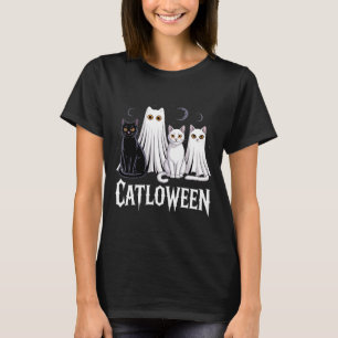 Spooky Ghost Cats Catloween Pumpkin Cute Black Cat T-Shirt
