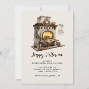 Spooky Ghost Chef with Antique Stove, Halloween Invitation