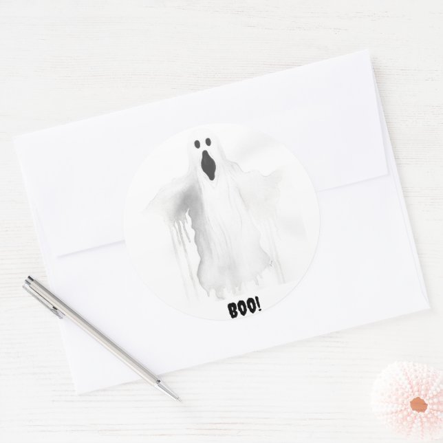 Spooky Ghost Classic Round Sticker (Envelope)