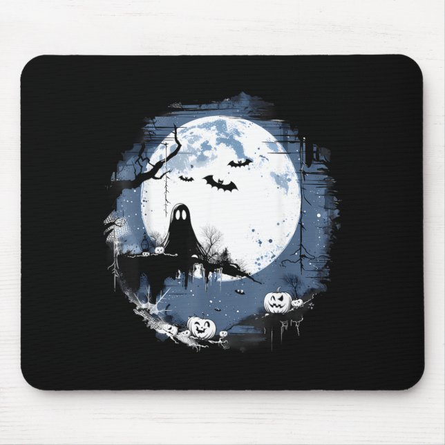 Spooky Ghost Costume Halloween Pumpkin Lantern Mouse Pad (Front)