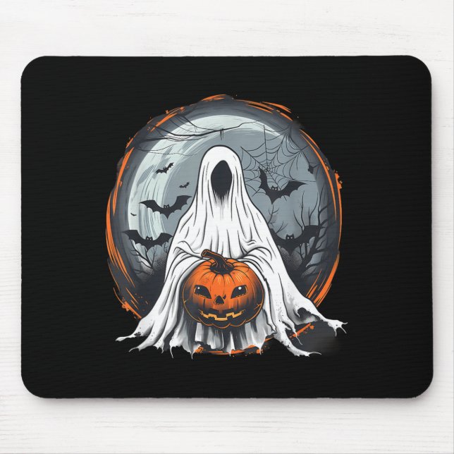 Spooky Ghost Costume Pumpkin Bats Spider Web Mouse Pad (Front)