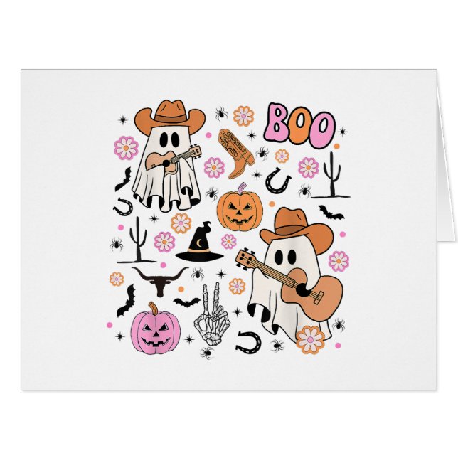 Spooky Ghost Cowboy Cute Halloween Boo Western Ret (Front Horizontal)