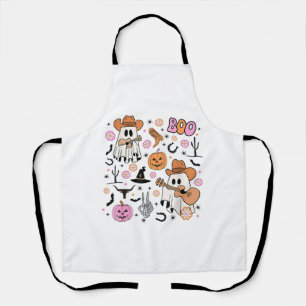 Spooky Ghost Cowboy Cute Halloween Boo Western Ret Apron