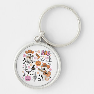 Spooky Ghost Cowboy Cute Halloween Boo Western Ret Key Ring