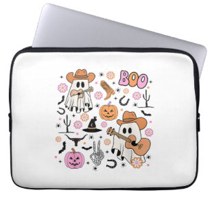 Spooky Ghost Cowboy Cute Halloween Boo Western Ret Laptop Sleeve