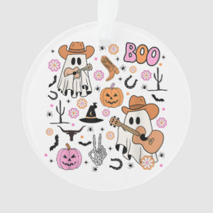 Spooky Ghost Cowboy Cute Halloween Boo Western Ret Ornament