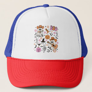Spooky Ghost Cowboy Cute Halloween Boo Western Ret Trucker Hat