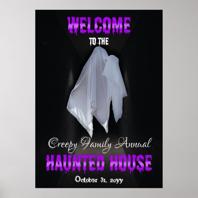 Spooky Ghost Dark Hallway Haunted House Welcome Poster (Front)