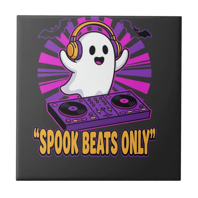 Spooky Ghost DJ Halloween Beats Design_1 Ceramic Tile (Front)