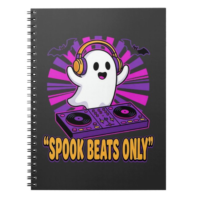 Spooky Ghost DJ Halloween Beats Design_1 Notebook (Front)