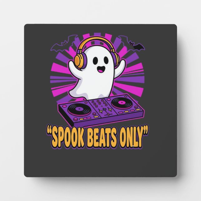 Spooky Ghost DJ Halloween Beats Design_1 Plaque (Front)