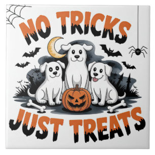 Spooky Ghost Dogs Cute Halloween Dog Design Ceramic Tile