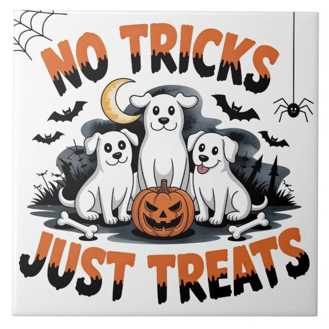 Spooky Ghost Dogs | Cute Halloween Dog Design Ceramic Tile (Front)