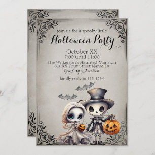 Spooky Ghost Doll and Skeleton Halloween Party Invitation