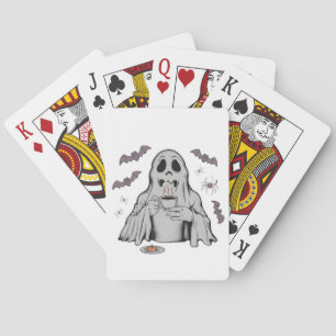 Spooky Ghost Drinking Coffee Caffeine Halloween Playing Cards