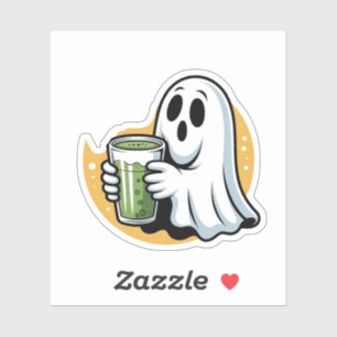 Spooky Ghost Drinking Matcha Halloween
