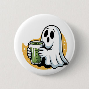 Spooky Ghost Drinking Matcha Halloween  6 Cm Round Badge