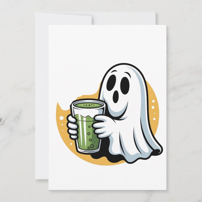 Spooky Ghost Drinking Matcha Halloween  Announcement (Front)