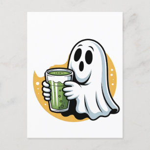 Spooky Ghost Drinking Matcha Halloween Invitation Postcard