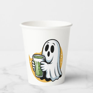 Spooky Ghost Drinking Matcha Halloween Paper Cups