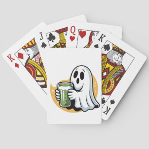 Spooky Ghost Drinking Matcha Halloween  Playing Cards