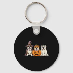 Spooky Ghost English Bulldog Pumpkin Halloween Dog Key Ring