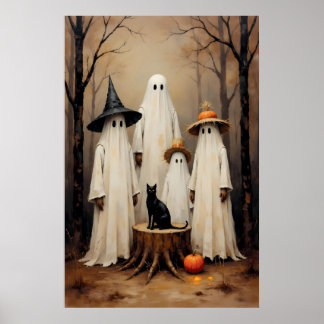 Spooky Ghost Family Vitage Halloween Poster