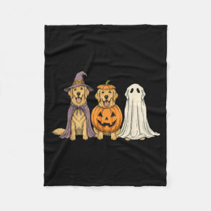 Spooky Ghost Golden Retriever Pumpkin Halloween Fleece Blanket