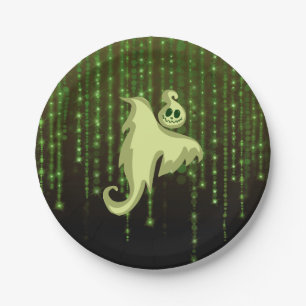 Spooky Ghost Green String Lights Paper Plates