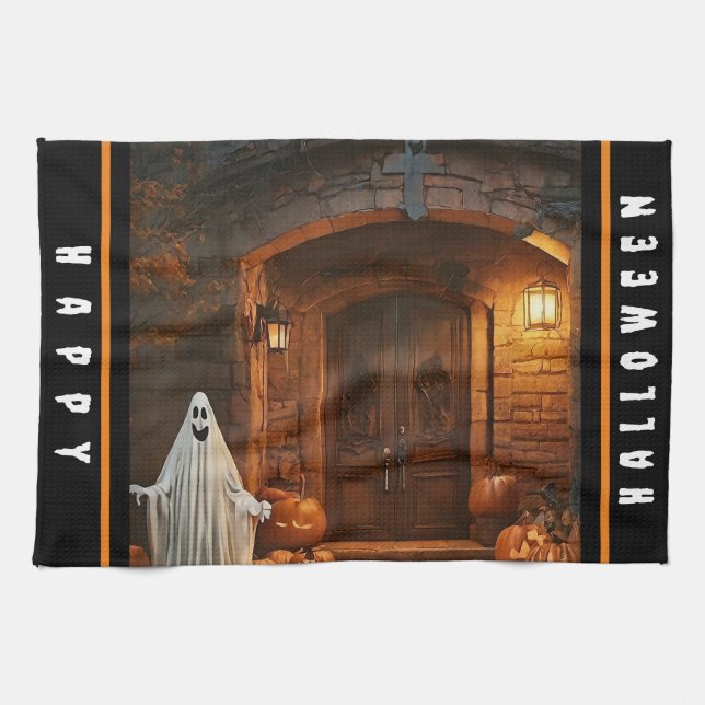 Spooky Ghost Halloween Collection Tea Towel (Horizontal)