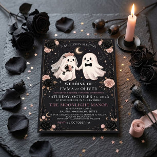 Spooky Ghost Halloween Dark Floral Wedding  Invitation
