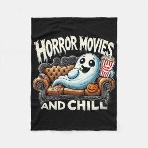 Spooky Ghost Halloween Horror Movies And Chill Mov Fleece Blanket