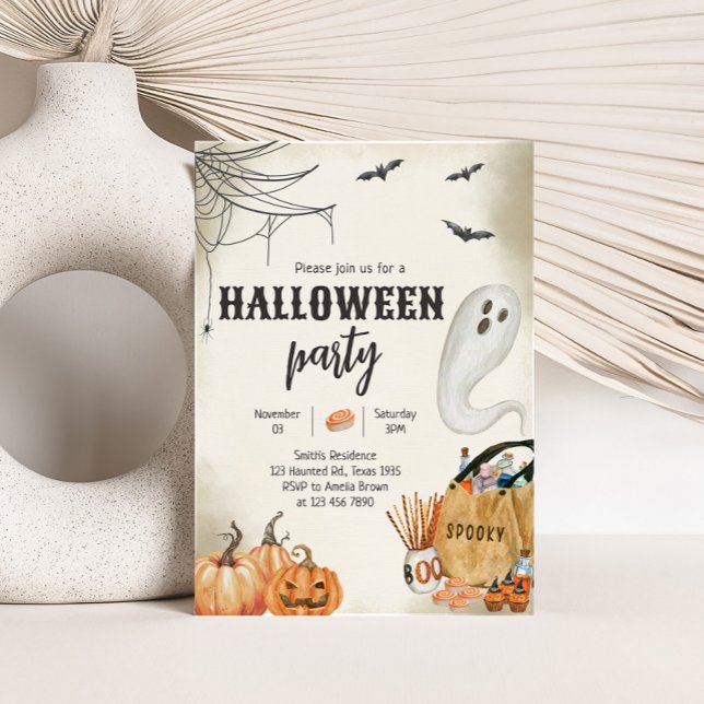 Spooky Ghost Halloween Party Invitation (Spooky Ghost Pumpkin Halloween Party Invitation )