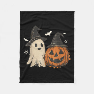 Spooky Ghost Halloween Preppy Floral Pumpkin Spook Fleece Blanket