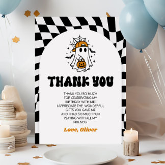 Spooky Ghost Halloween Retro Birthday Party Thank You Card