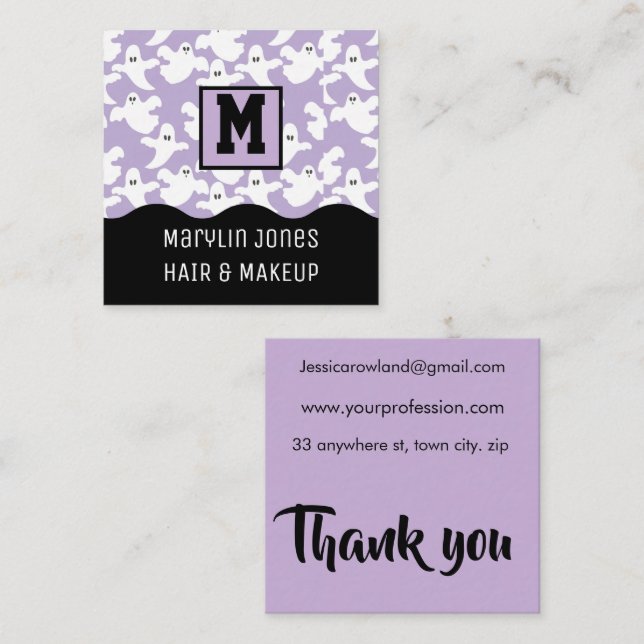 SPOOKY GHOST HALLOWEEN SQUARE BUSINESS CARD (Front/Back)