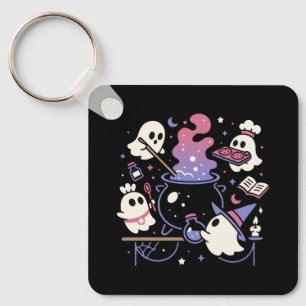 Spooky Ghost Halloween Witch Cauldron Key Ring