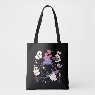 Spooky Ghost Halloween Witch Cauldron Tote Bag