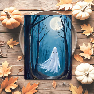 Spooky Ghost   Happy Halloween Haunted Forest Holiday Postcard