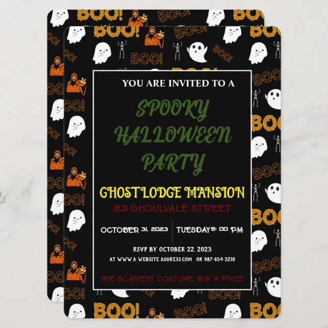   SPOOKY GHOST HAPPY HALLOWEEN PARTY INVITATION (Front/Back)