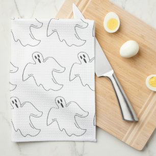 Spooky Ghost Haunted House Halloween Print Tea Towel